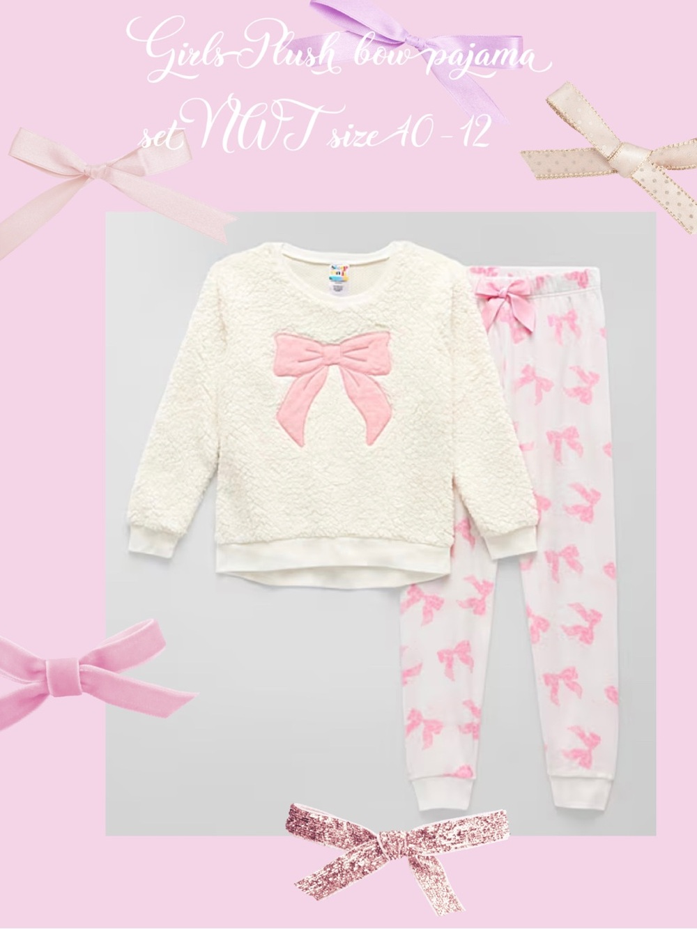 Girls Plush Crew Neck Long Sleeve 2-pc. Pajama Set NWT size 10-12